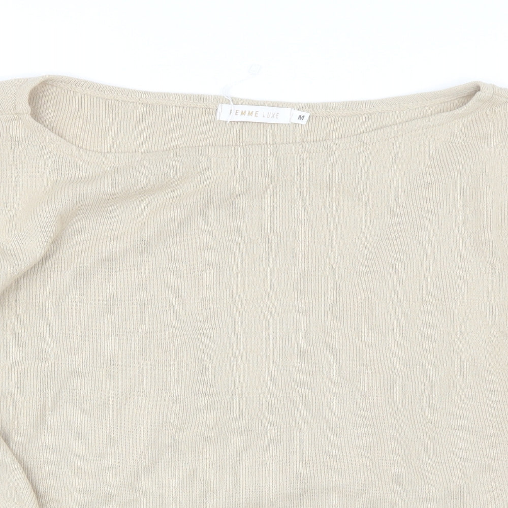 Femme Luxe Womens Beige Round Neck  Acrylic Pullover Jumper Size M