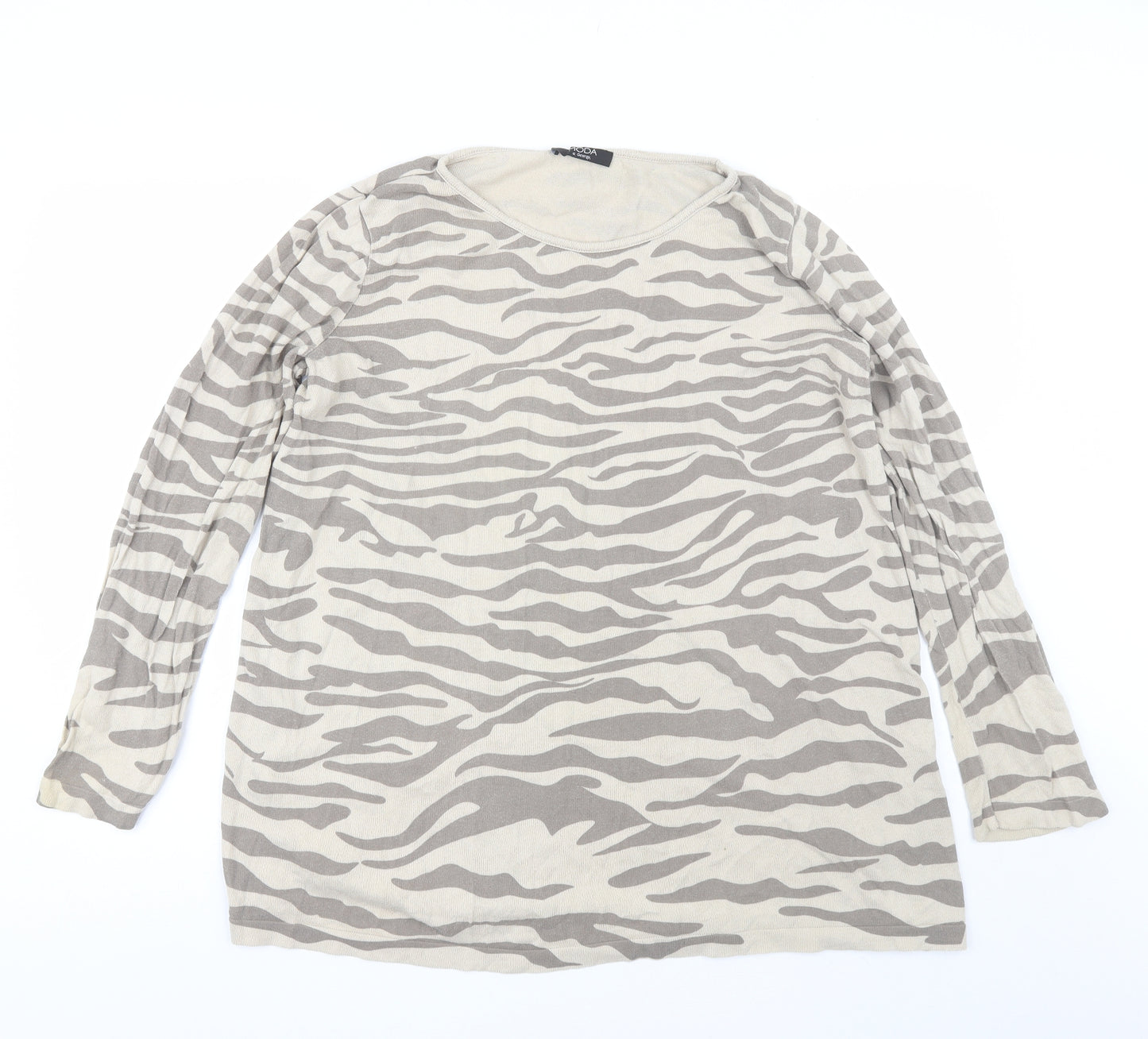 George Womens Beige Round Neck Animal Print Cotton Pullover Jumper Size 20