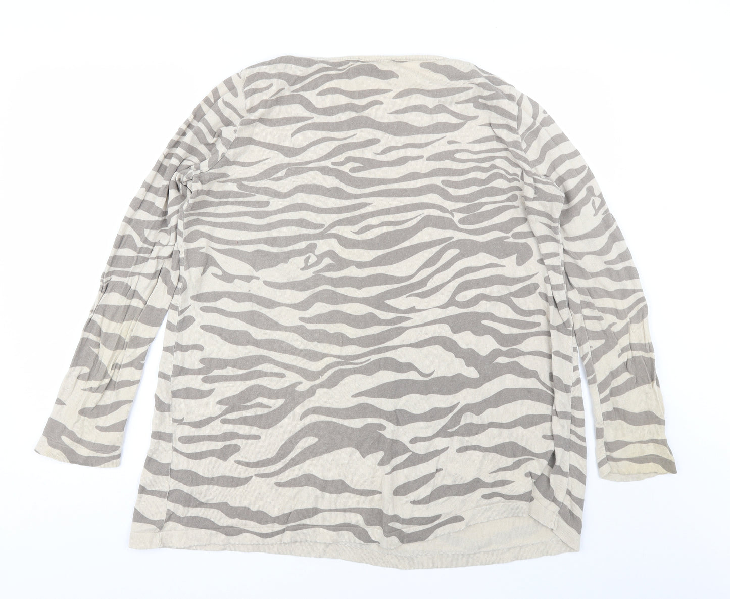George Womens Beige Round Neck Animal Print Cotton Pullover Jumper Size 20