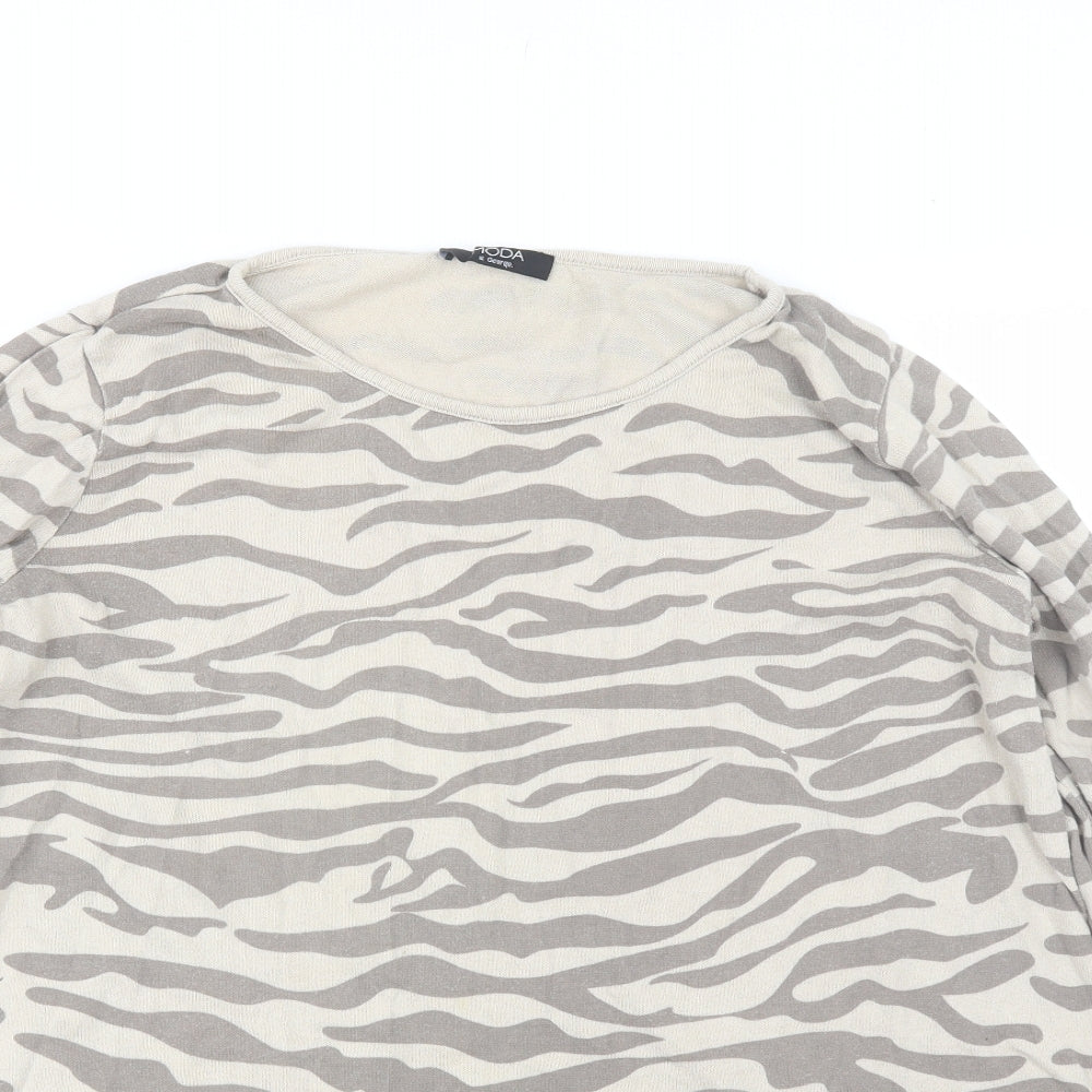 George Womens Beige Round Neck Animal Print Cotton Pullover Jumper Size 20