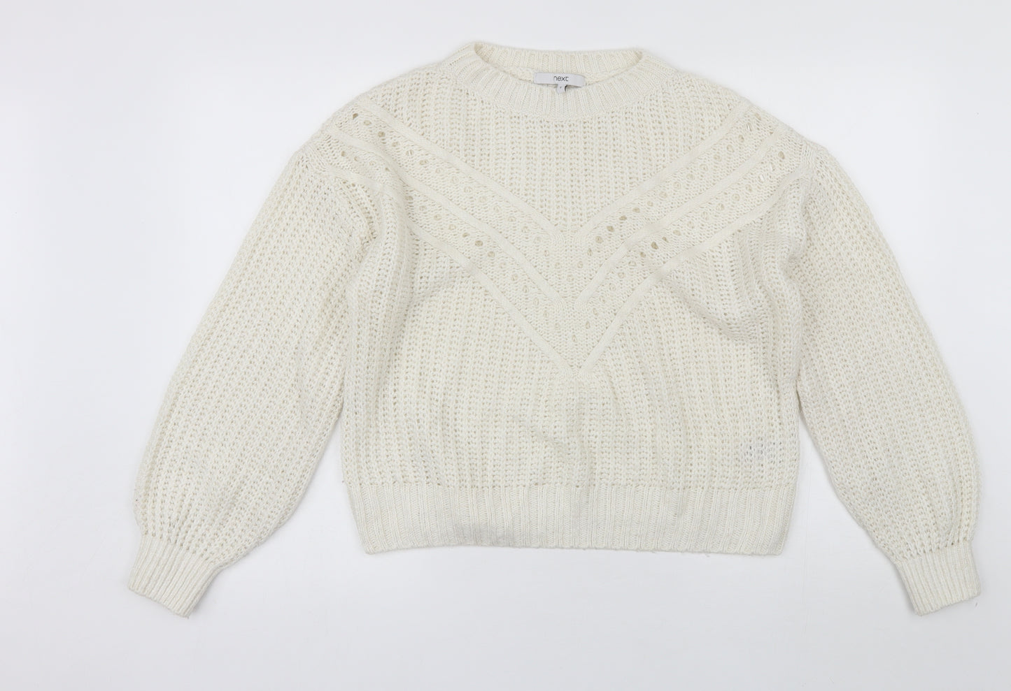 NEXT Womens White Round Neck  Acrylic Pullover Jumper Size S