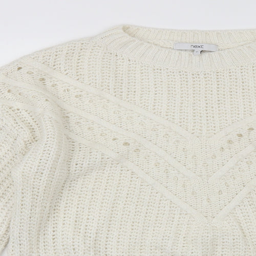 NEXT Womens White Round Neck  Acrylic Pullover Jumper Size S