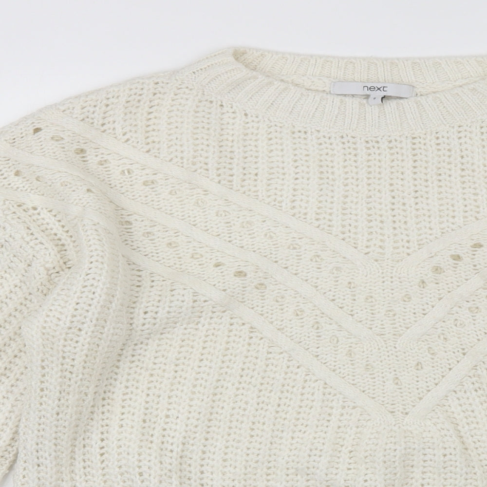 NEXT Womens White Round Neck  Acrylic Pullover Jumper Size S