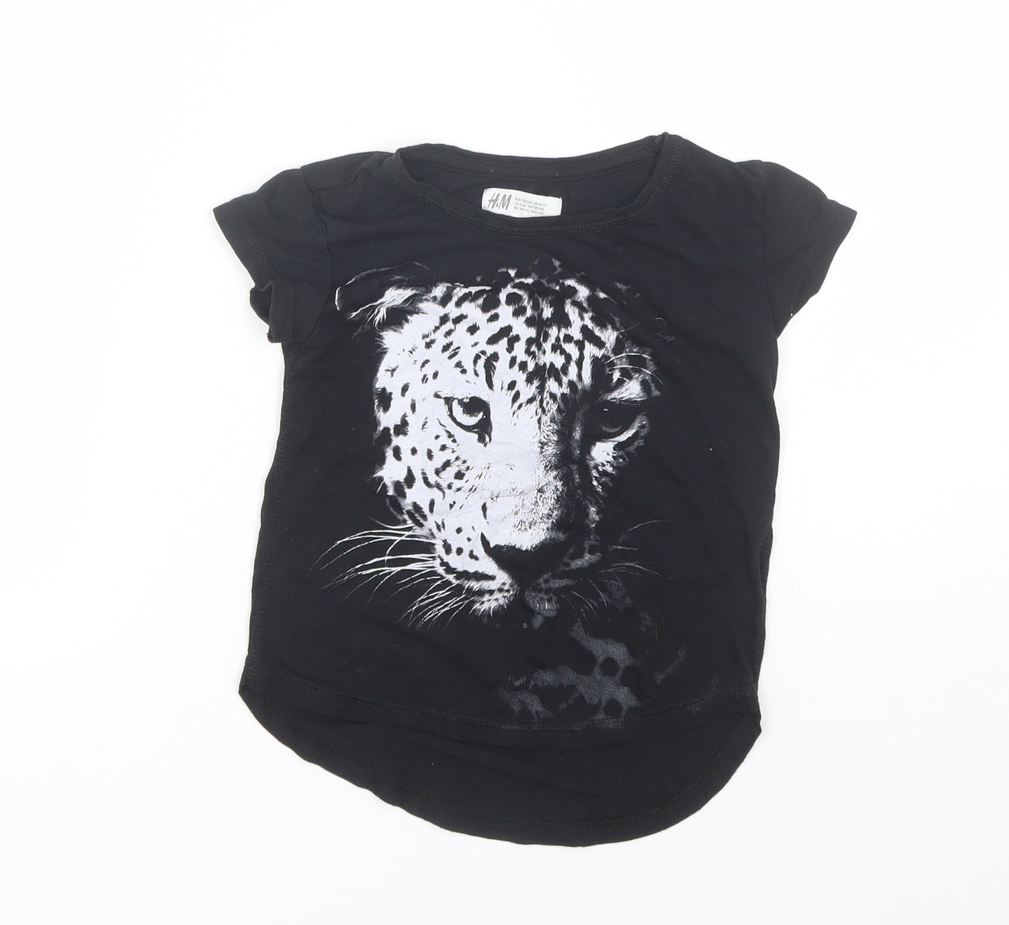 H&M Girls Black  Polyester Basic T-Shirt Size 5-6 Years Round Neck