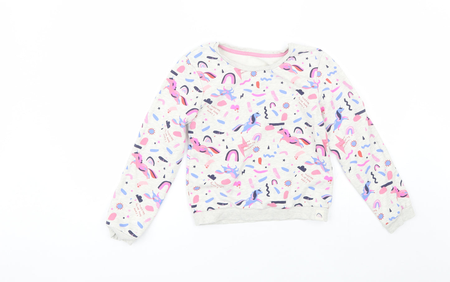 Nutmeg Girls Grey Round Neck  Cotton Pullover Jumper Size 9-10 Years   - Unicorn