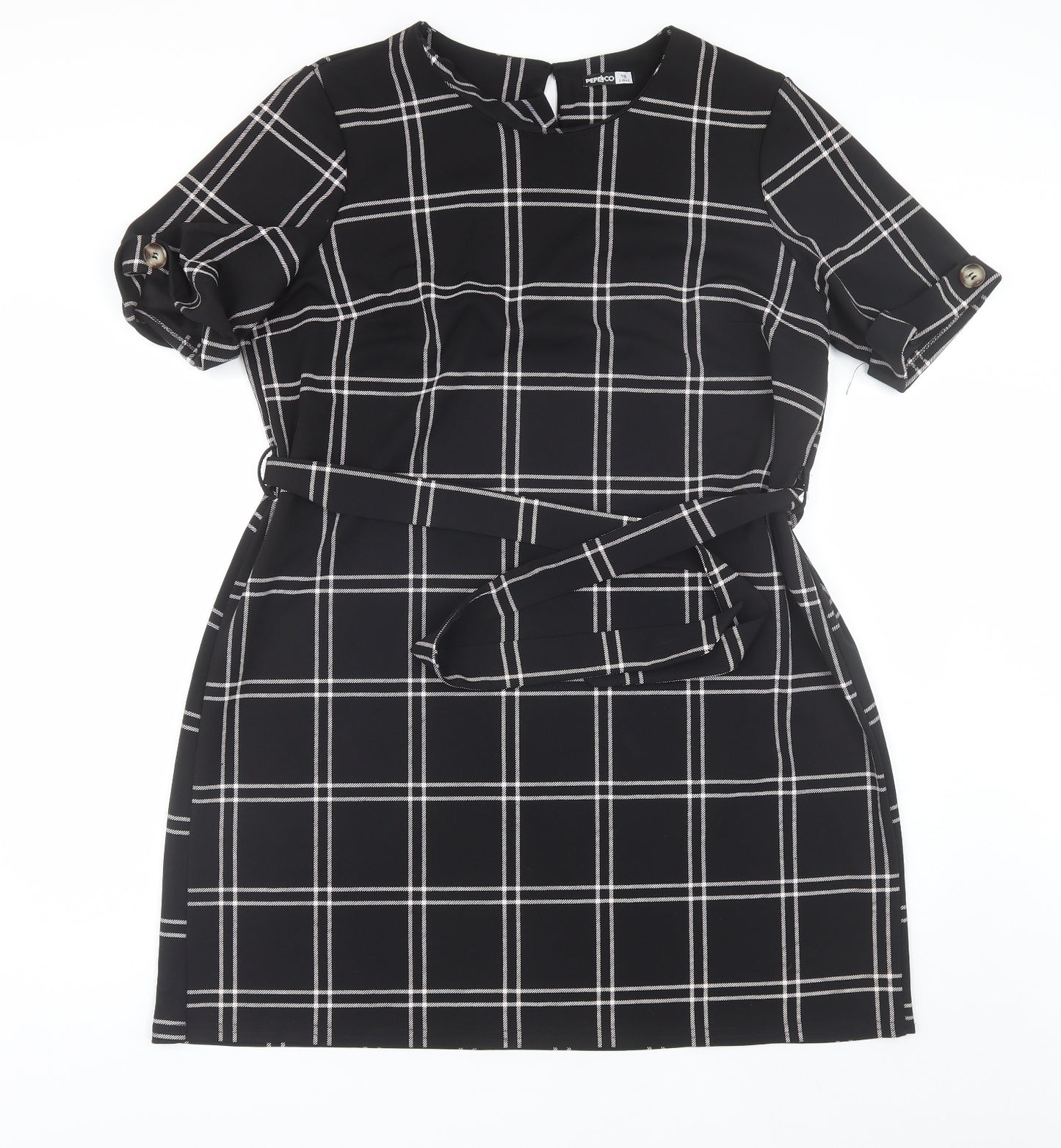 Pep&Co Womens Black Plaid Polyester Shift  Size 18  Round Neck