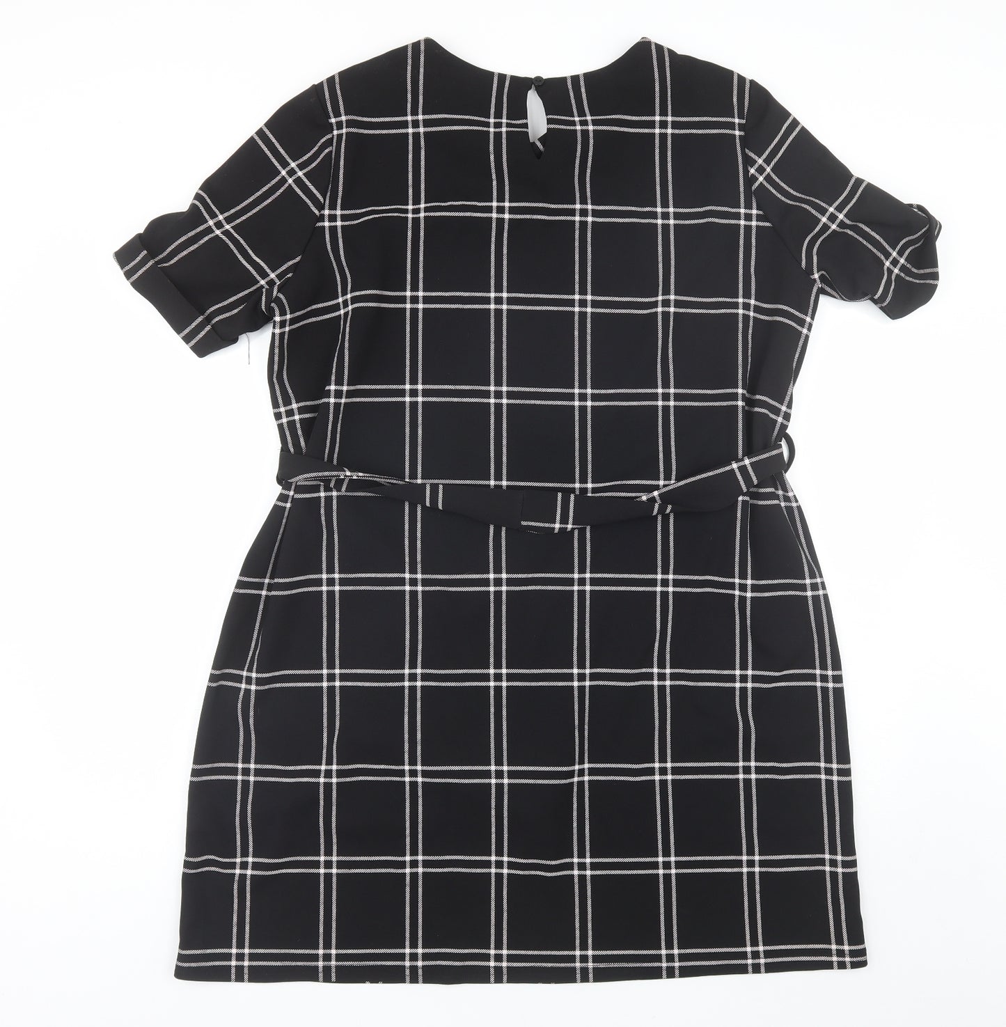 Pep&Co Womens Black Plaid Polyester Shift  Size 18  Round Neck