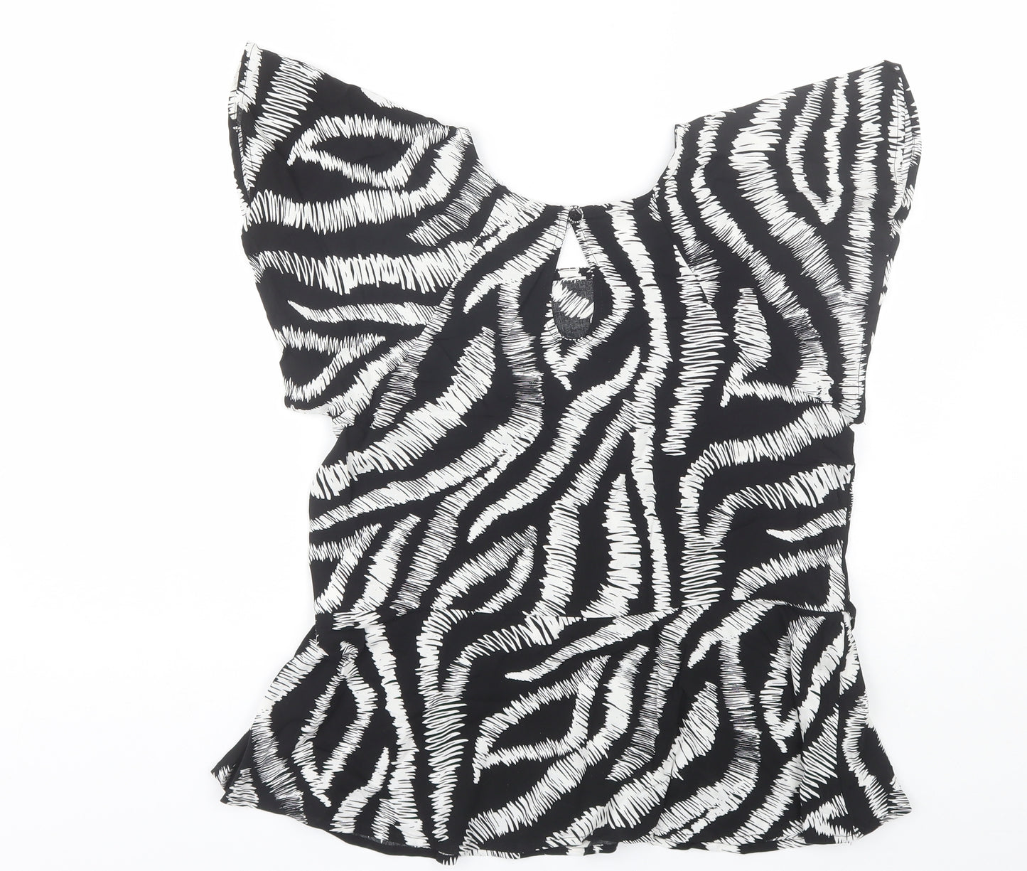 Peacocks Womens Black Animal Print Viscose Basic Blouse Size 10 Round Neck