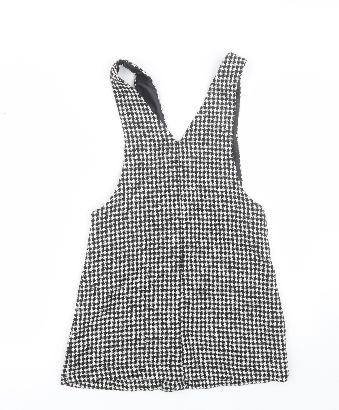 Zara Girls Black Check Cotton Pinafore/Dungaree Dress  Size 11-12 Years  V-Neck