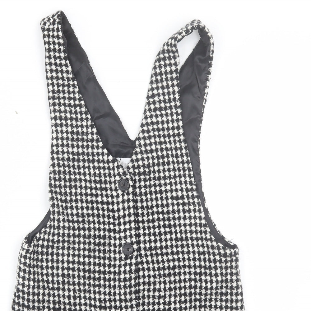 Zara Girls Black Check Cotton Pinafore/Dungaree Dress  Size 11-12 Years  V-Neck