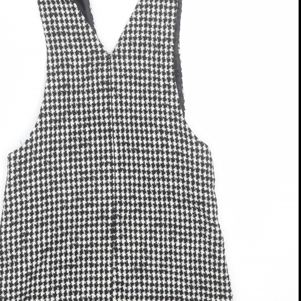 Zara Girls Black Check Cotton Pinafore/Dungaree Dress  Size 11-12 Years  V-Neck