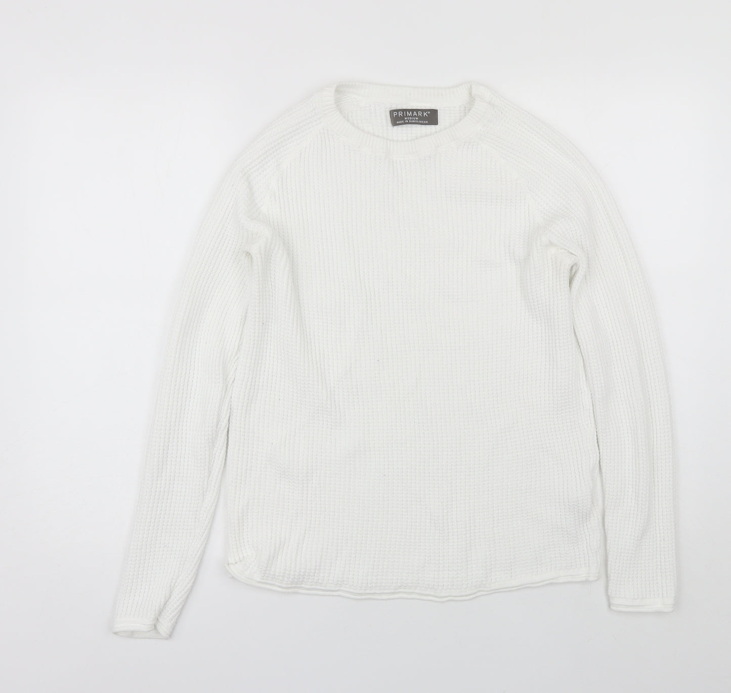 Primark Womens White Round Neck  Cotton Pullover Jumper Size M