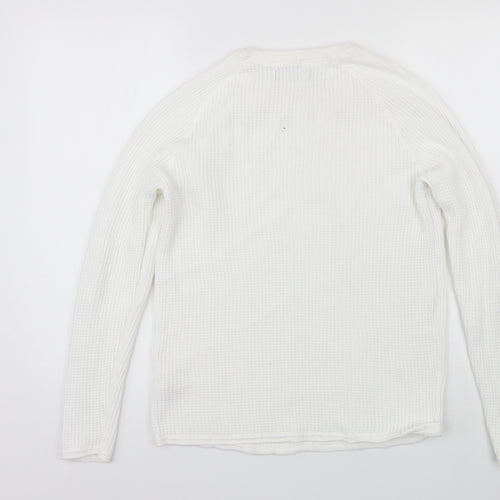 Primark Womens White Round Neck  Cotton Pullover Jumper Size M
