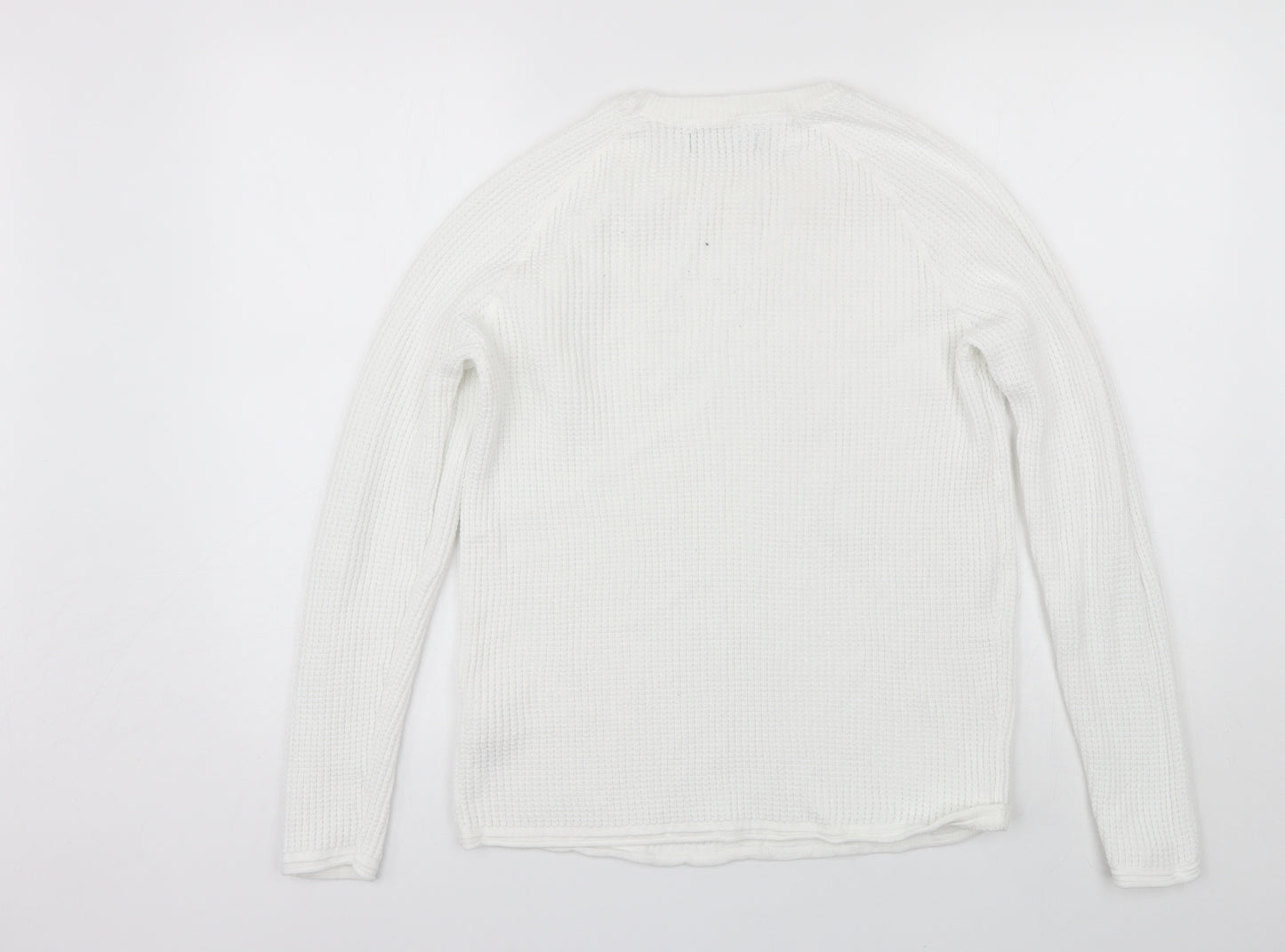 Primark Womens White Round Neck  Cotton Pullover Jumper Size M