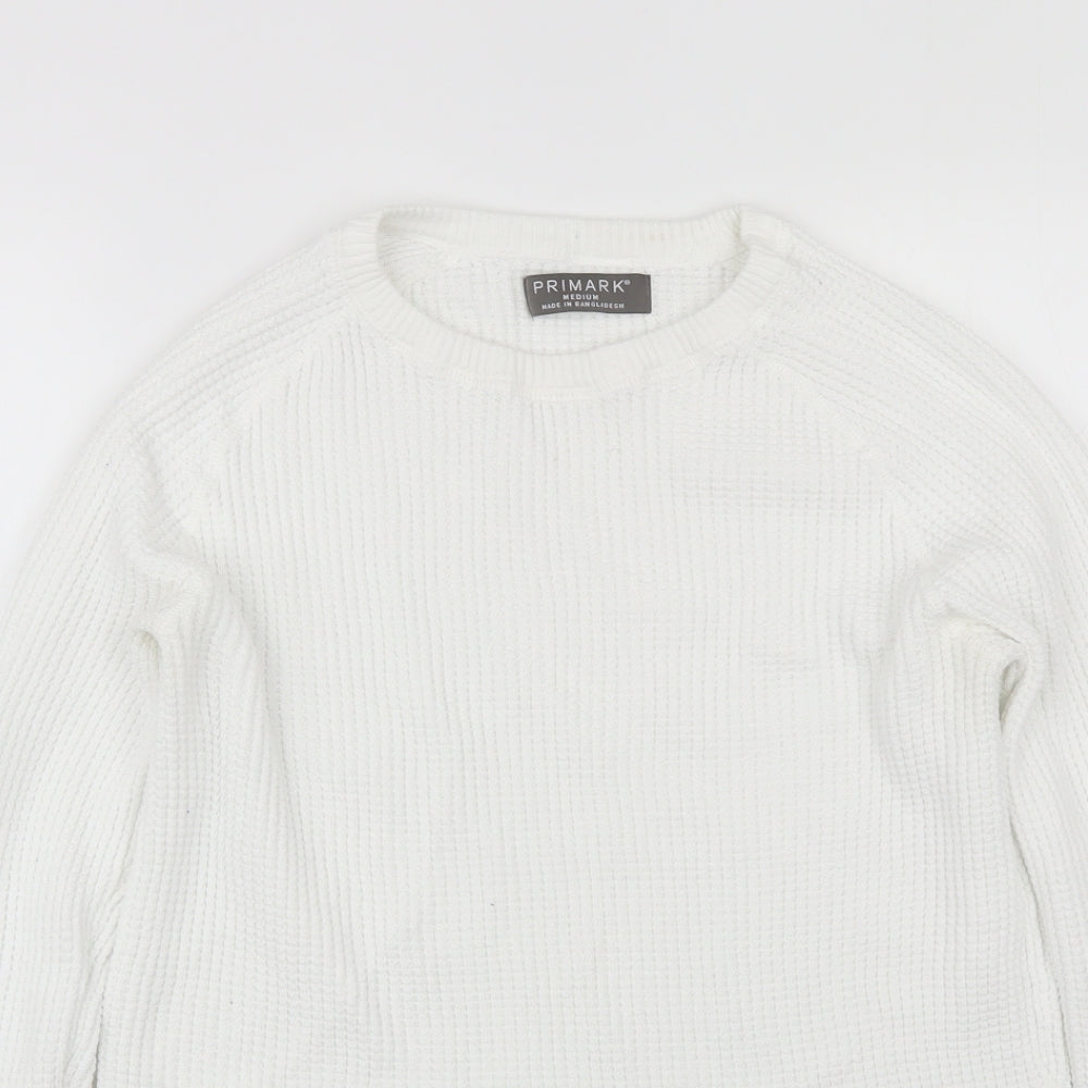 Primark Womens White Round Neck  Cotton Pullover Jumper Size M