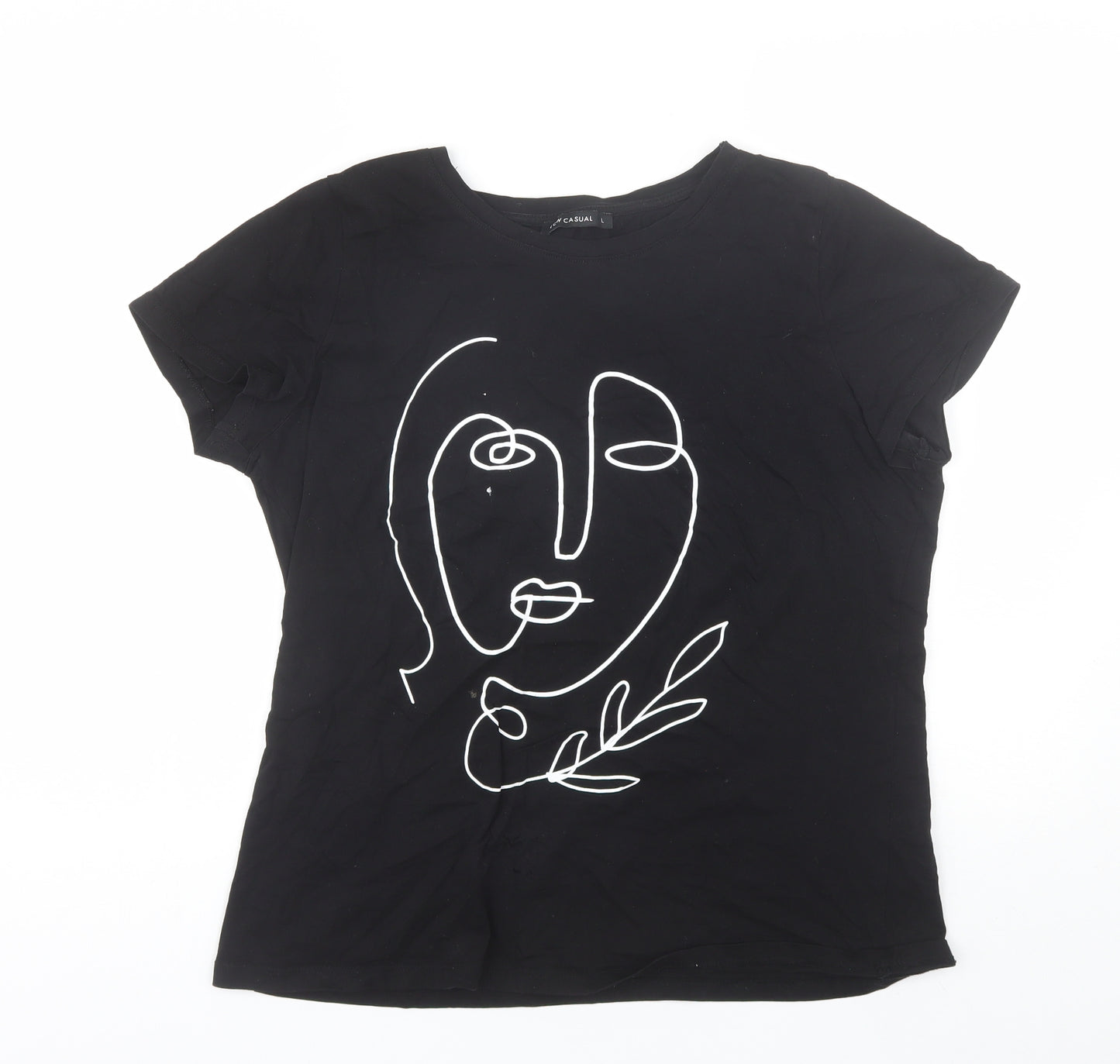 Low Casual Womens Black  Cotton Basic T-Shirt Size L Round Neck