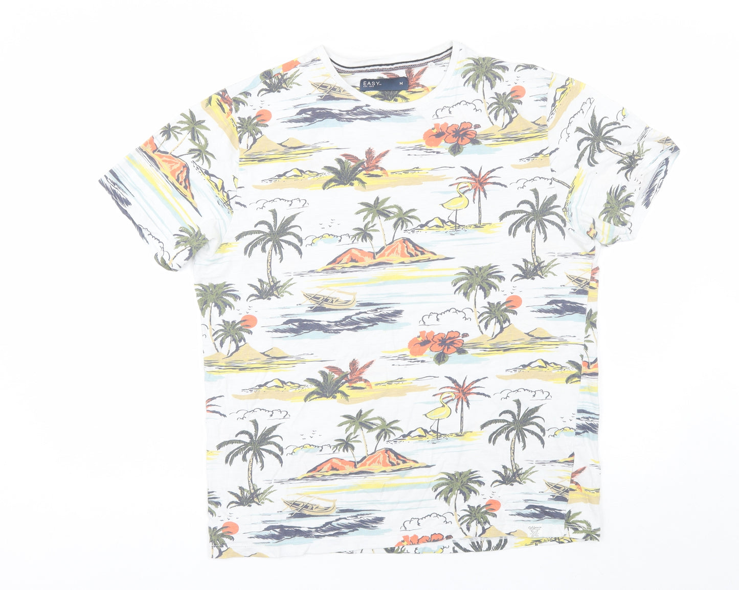 Easy Mens Green  Cotton  T-Shirt Size M Round Neck  - Palm trees