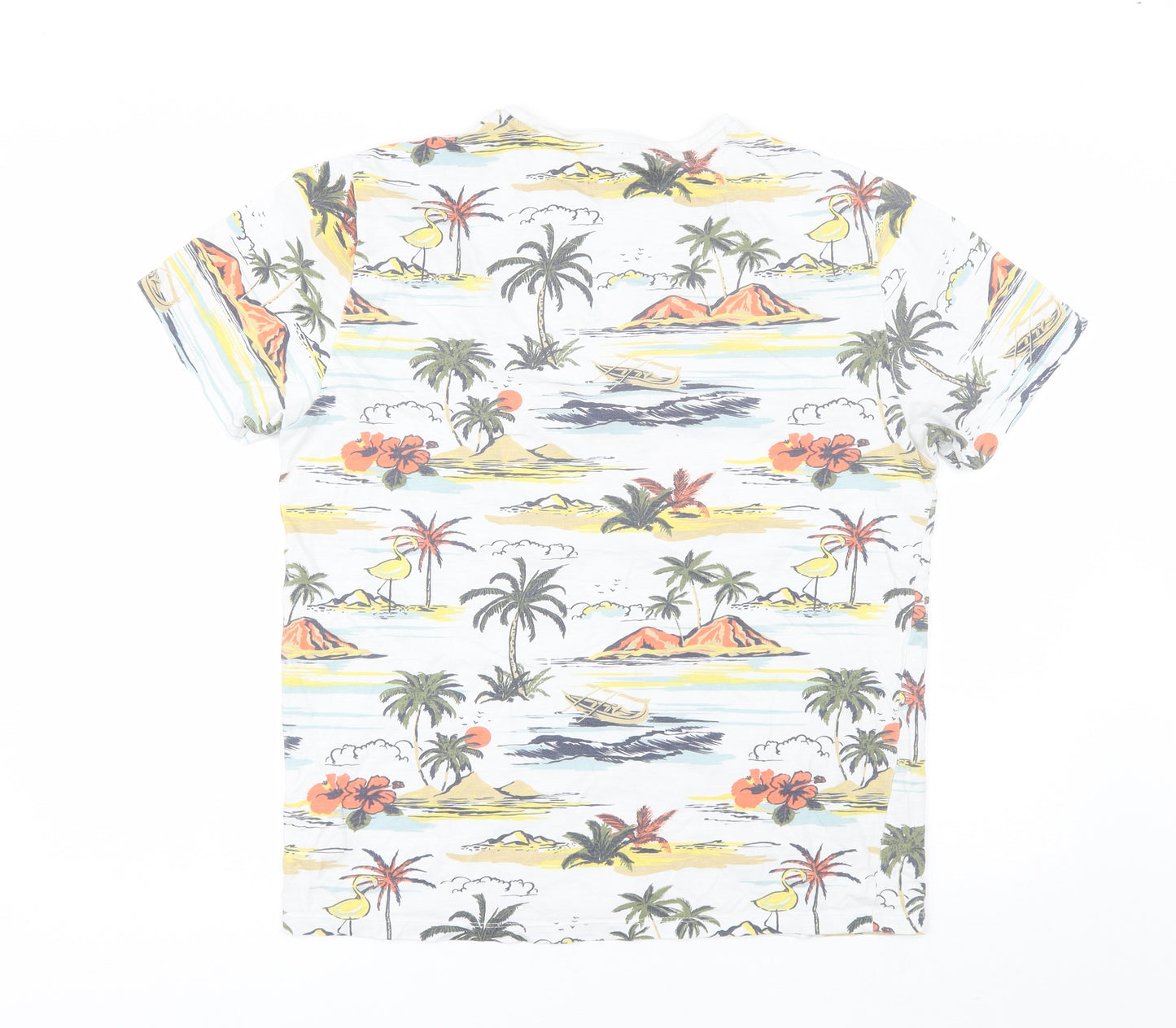 Easy Mens Green  Cotton  T-Shirt Size M Round Neck  - Palm trees