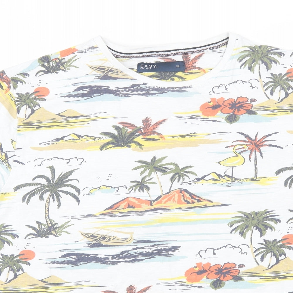 Easy Mens Green  Cotton  T-Shirt Size M Round Neck  - Palm trees