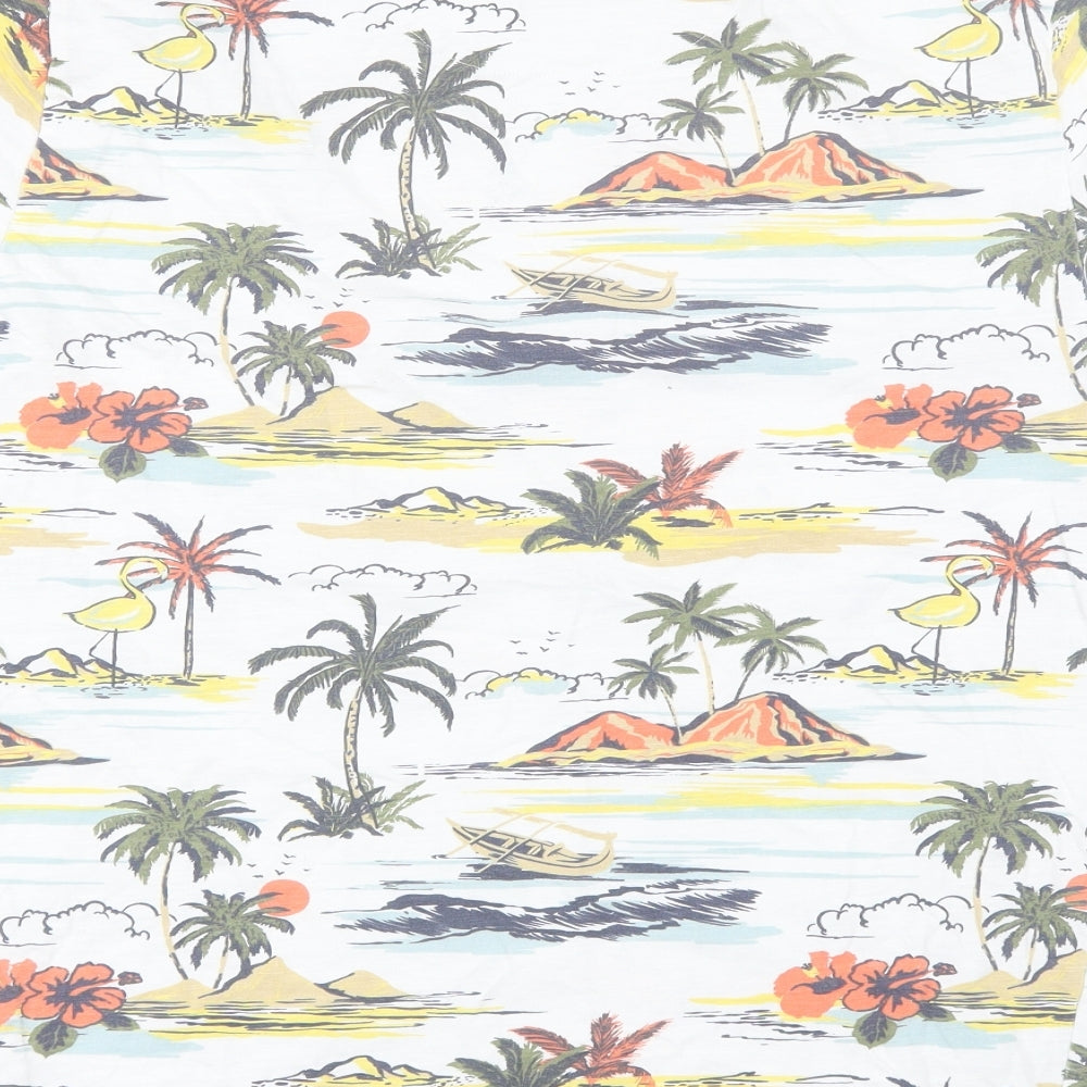Easy Mens Green  Cotton  T-Shirt Size M Round Neck  - Palm trees
