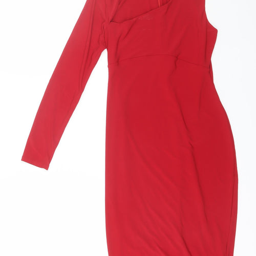 ClubL London Womens Red  Polyester Shift  Size 8  Round Neck