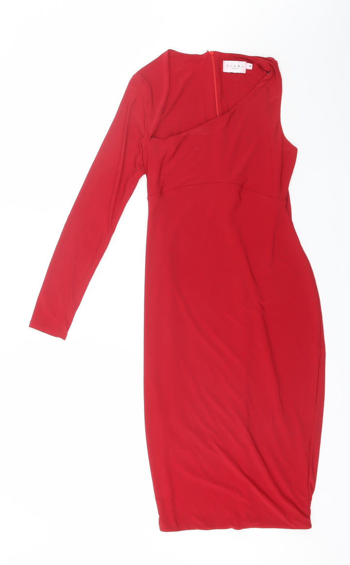 ClubL London Womens Red  Polyester Shift  Size 8  Round Neck