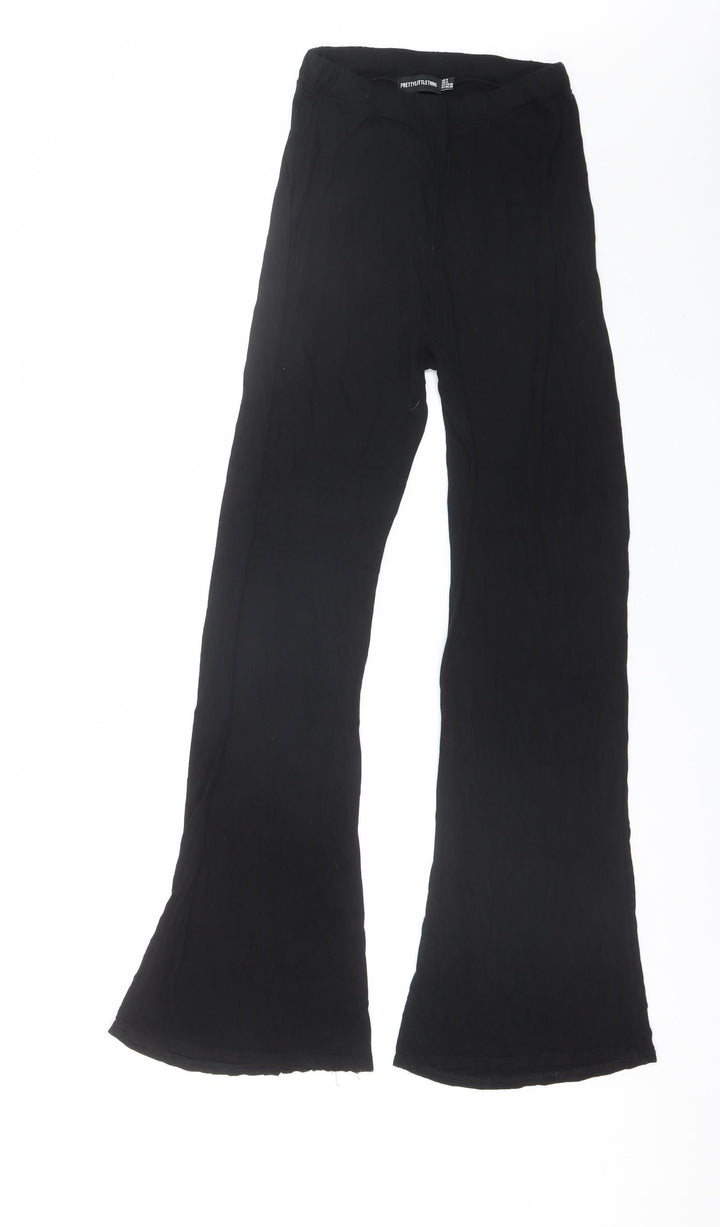 PRETTYLITTLETHING Womens Black  Viscose Trousers  Size 8 L30 in Regular