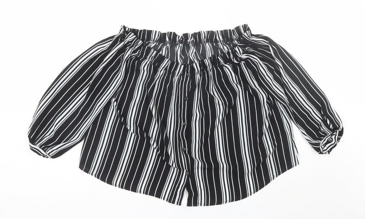 Cameo Rose Womens Black Striped Polyester Basic Blouse Size 16 Off the Shoulder