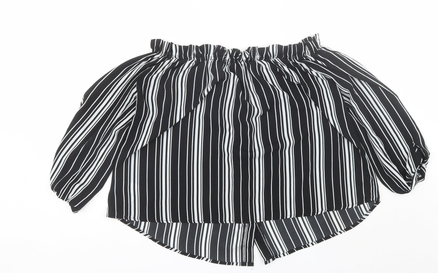 Cameo Rose Womens Black Striped Polyester Basic Blouse Size 16 Off the Shoulder