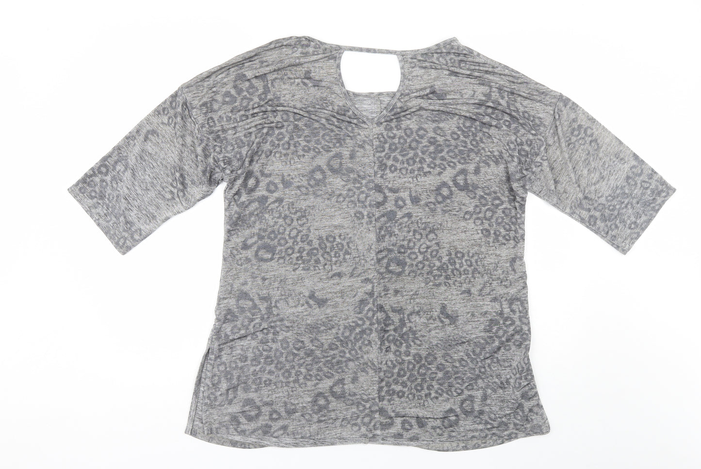 George Womens Grey Animal Print Polyester Basic Blouse Size 16 Round Neck
