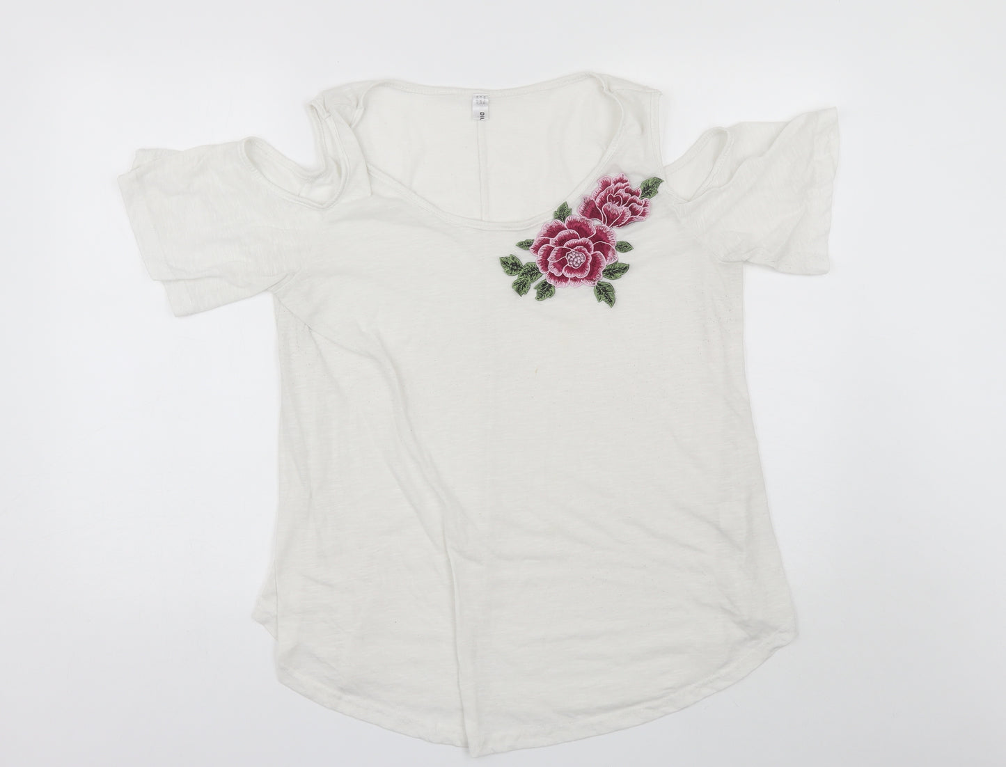 Nextmia Womens White  Polyester Blend Basic Blouse Size 14 Round Neck