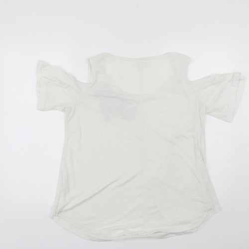 Nextmia Womens White  Polyester Blend Basic Blouse Size 14 Round Neck