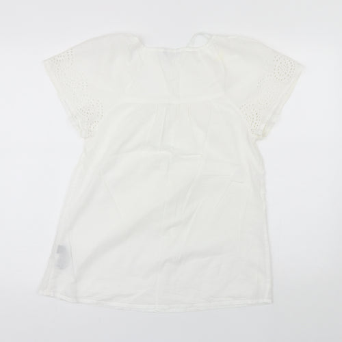 M&Co. Womens White  Cotton Basic Blouse Size 10 Round Neck