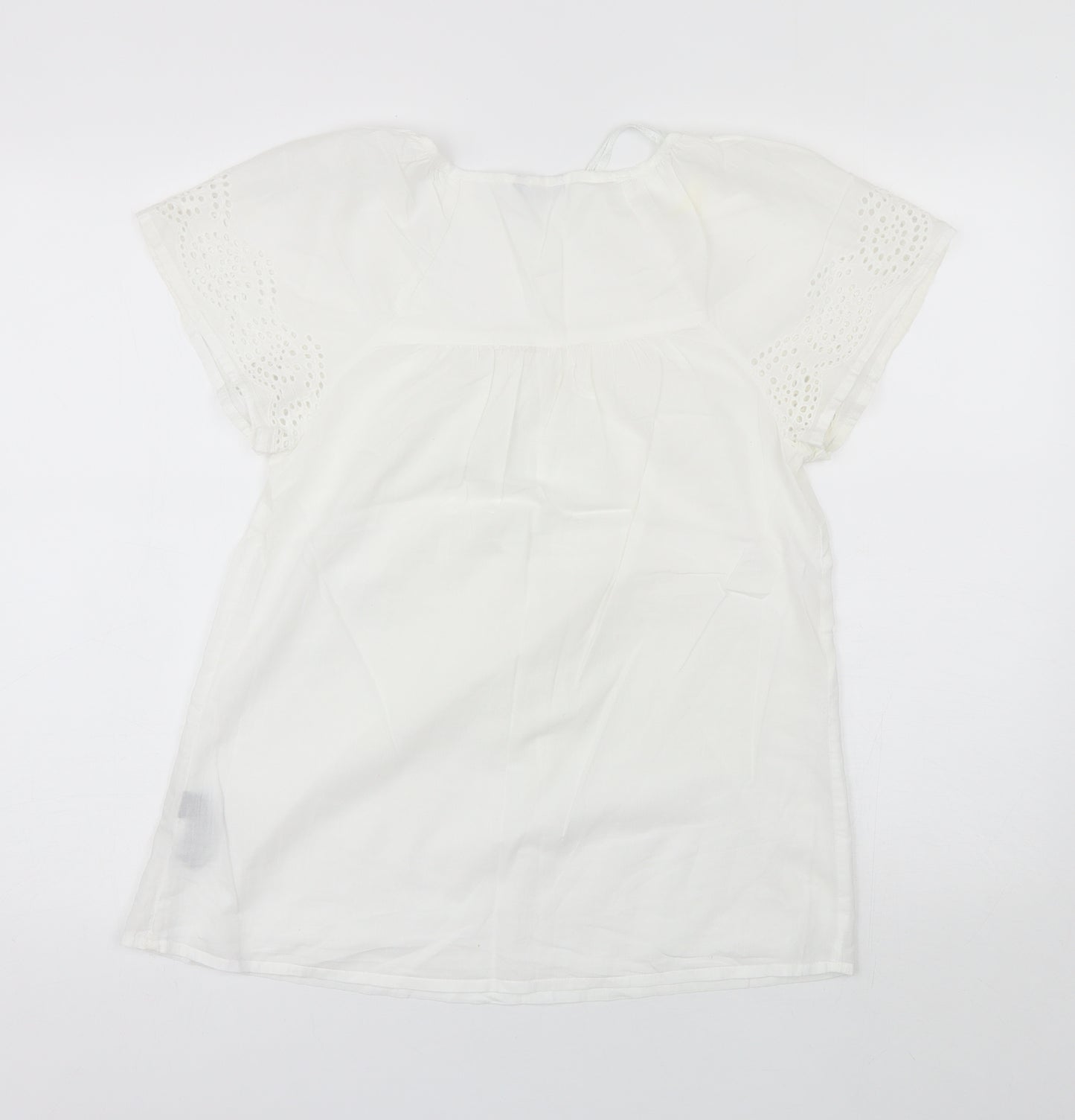 M&Co. Womens White  Cotton Basic Blouse Size 10 Round Neck