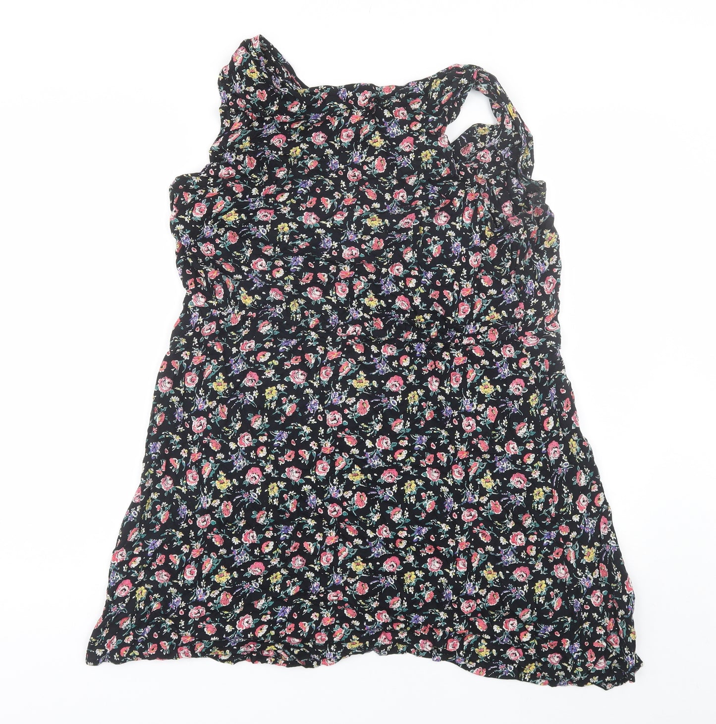 New Look Womens Black Floral Viscose Shift  Size 18  V-Neck