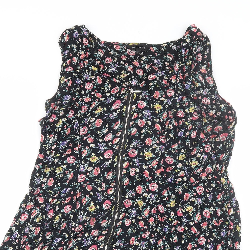 New Look Womens Black Floral Viscose Shift  Size 18  V-Neck
