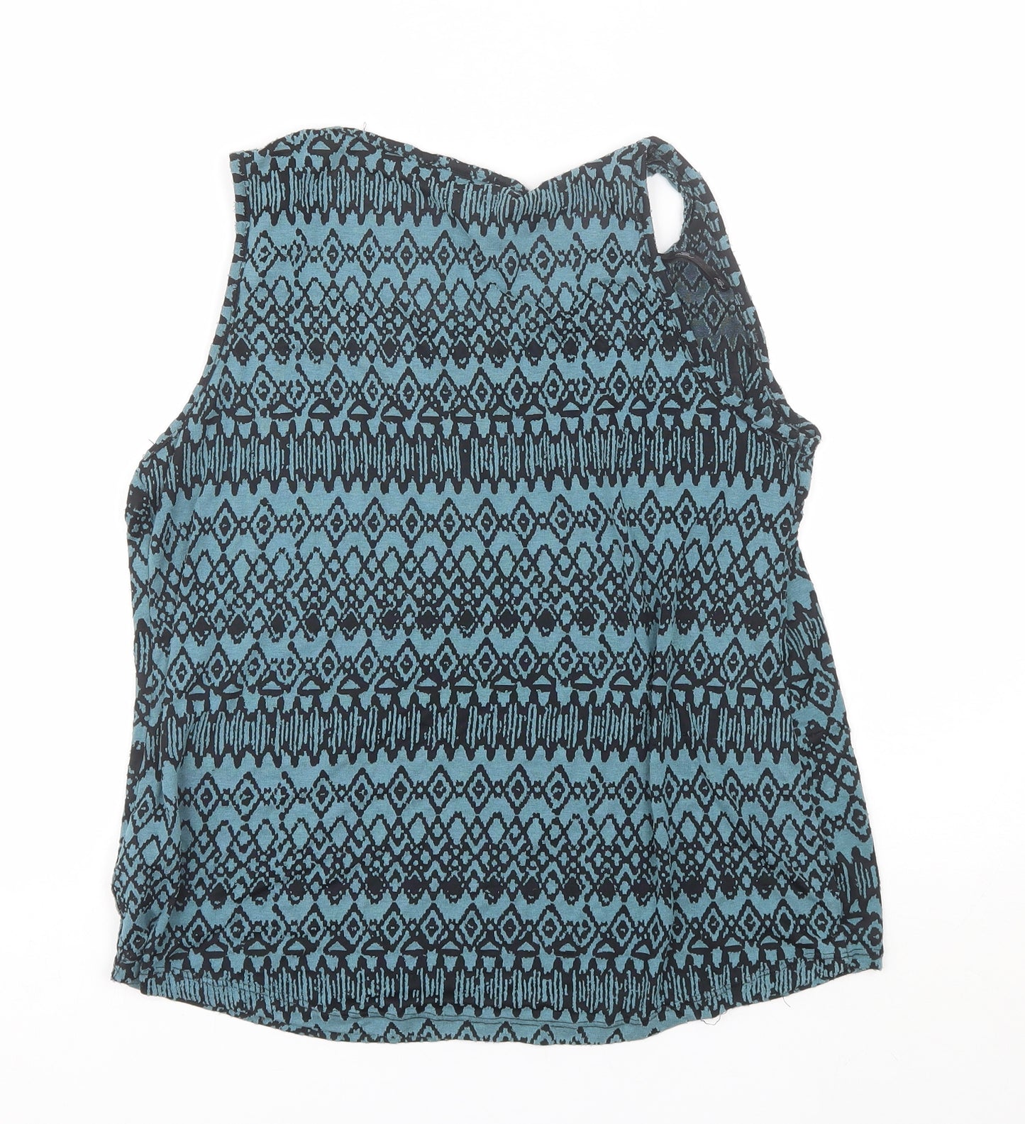 New Look Womens Blue Geometric Polyester Basic Blouse Size 16 Round Neck