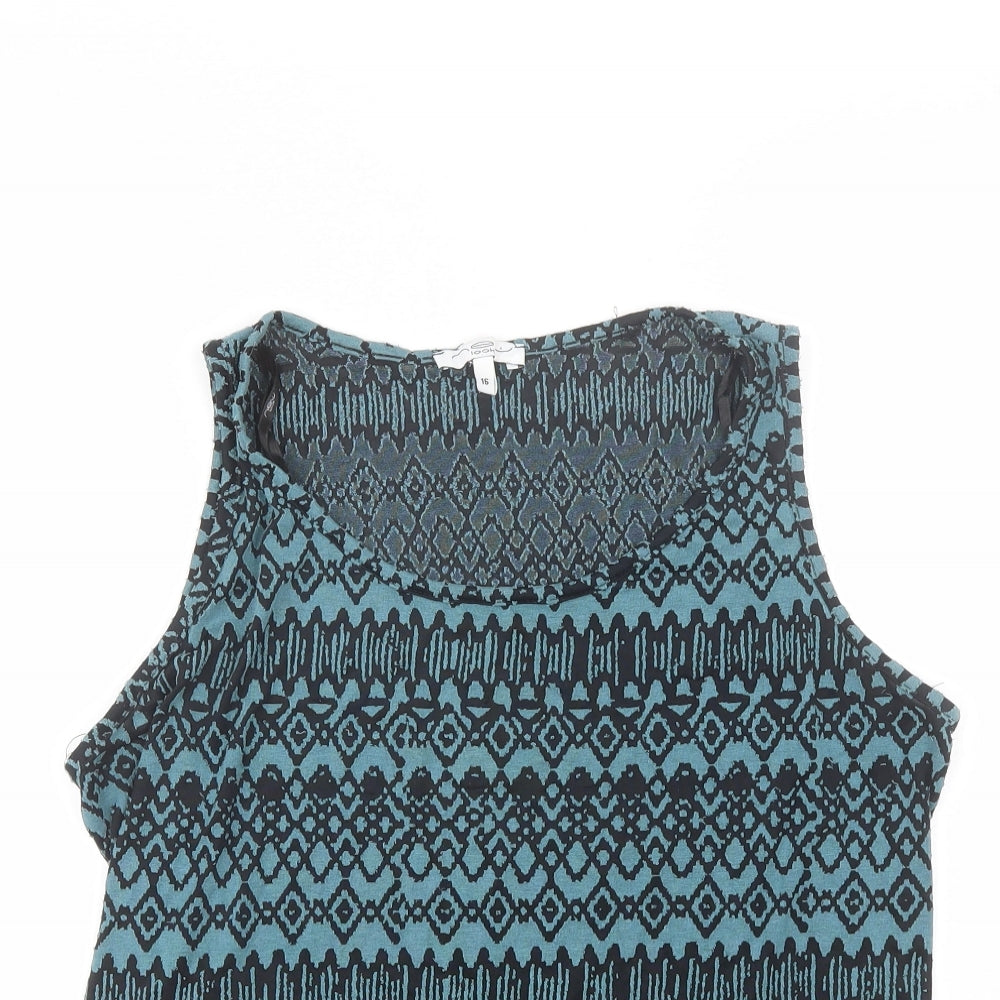 New Look Womens Blue Geometric Polyester Basic Blouse Size 16 Round Neck