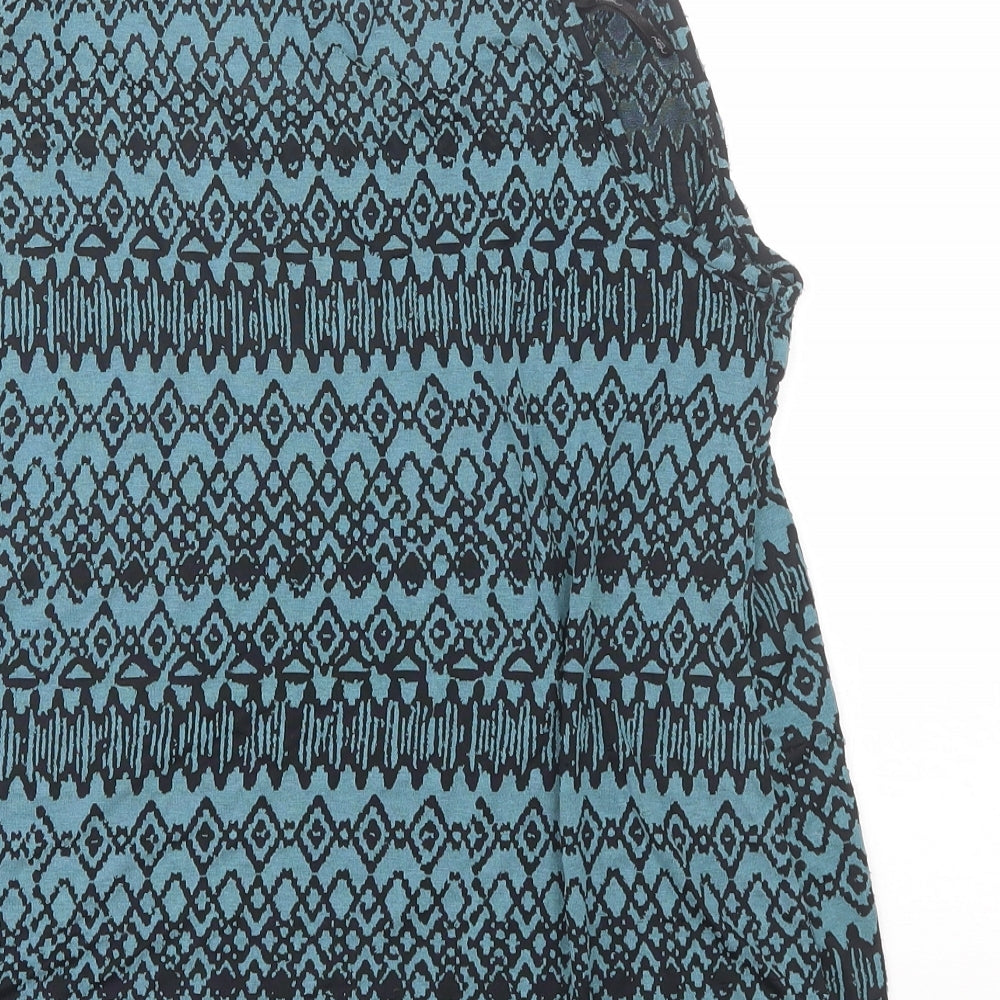 New Look Womens Blue Geometric Polyester Basic Blouse Size 16 Round Neck