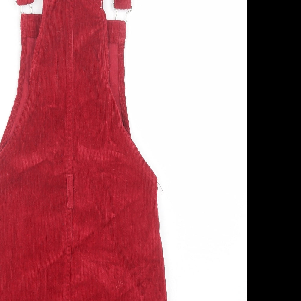 Gini&Jony Girls Red  Cotton Pinafore/Dungaree Dress  Size 11-12 Years  Square Neck
