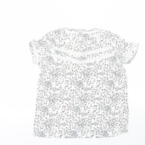 NEXT Womens White Floral Cotton Basic T-Shirt Size 12 Round Neck