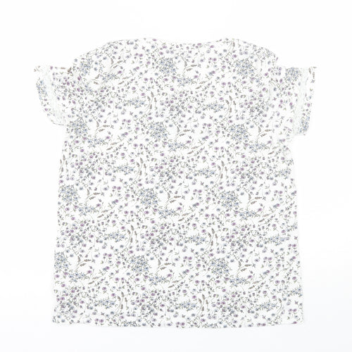 NEXT Womens White Floral Cotton Basic T-Shirt Size 12 Round Neck