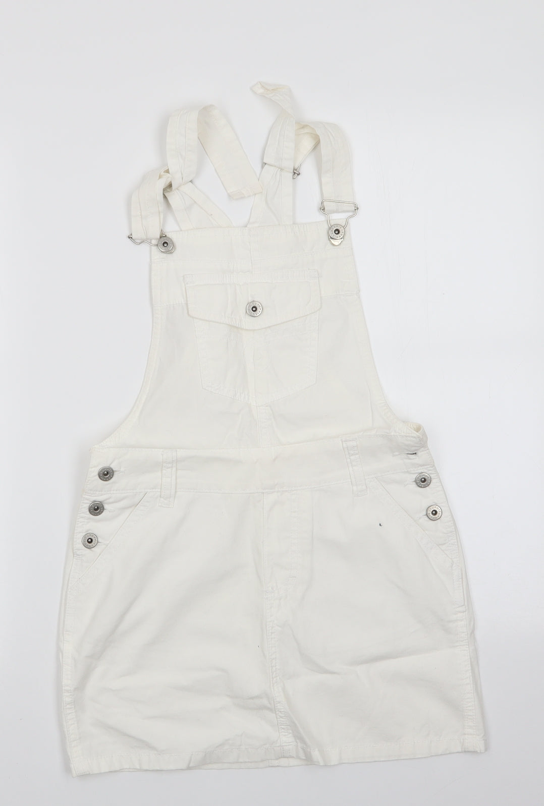 Sophie Girls White  Cotton Pinafore/Dungaree Dress  Size 13 Years  Square Neck
