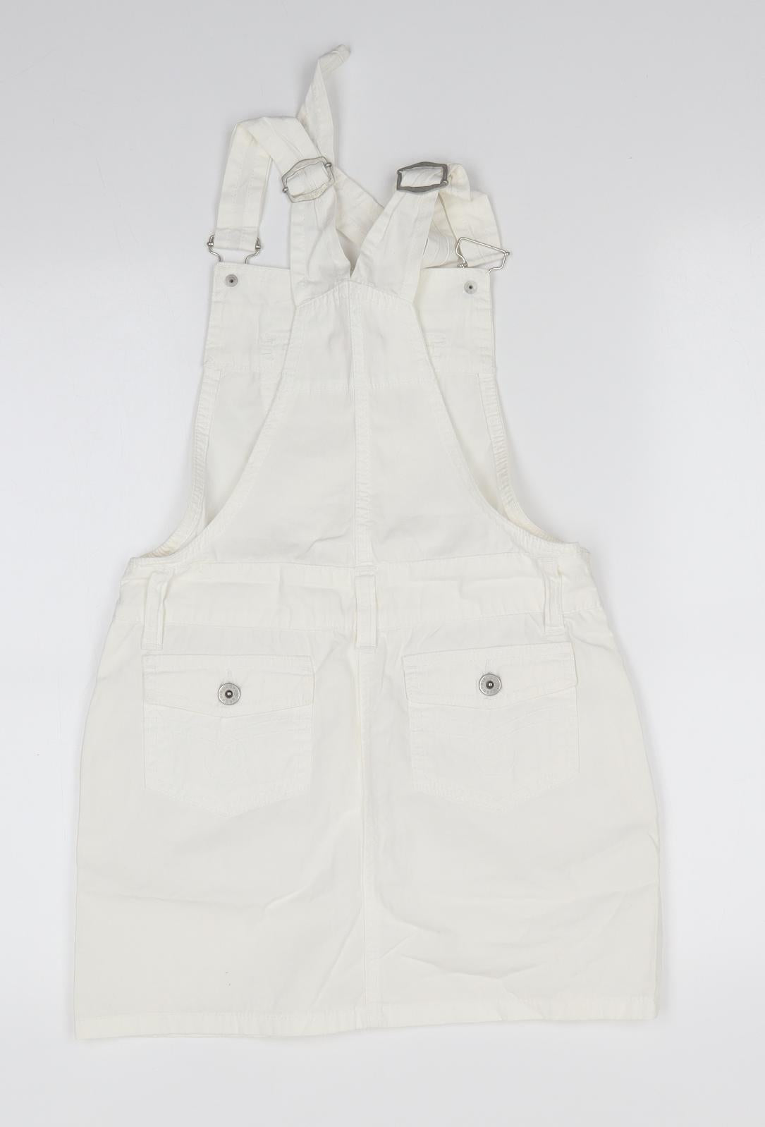 Sophie Girls White  Cotton Pinafore/Dungaree Dress  Size 13 Years  Square Neck