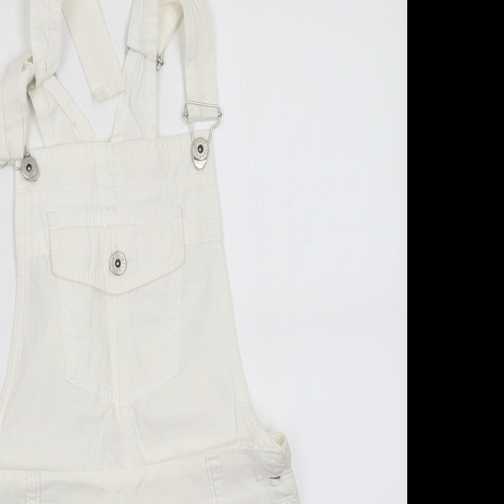 Sophie Girls White  Cotton Pinafore/Dungaree Dress  Size 13 Years  Square Neck