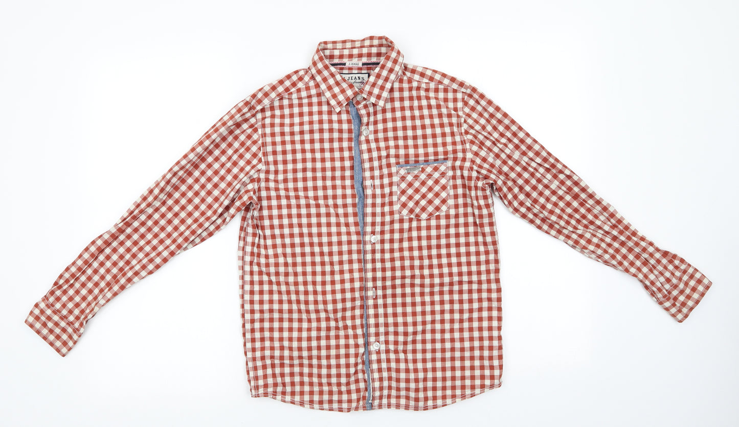 J Jeans Boys Orange Check Cotton Basic Button-Up Size 12 Years Collared  - Burnt Orange Brown