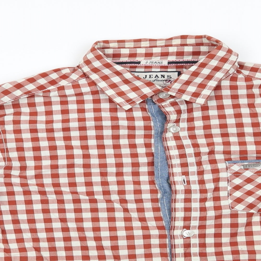 J Jeans Boys Orange Check Cotton Basic Button-Up Size 12 Years Collared  - Burnt Orange Brown