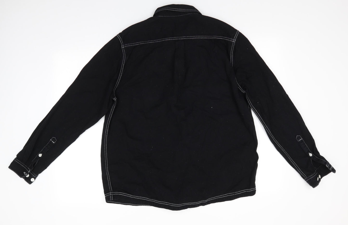 ASOS Mens Black  Cotton  Button-Up Size L Collared  - White top stitching & buttons