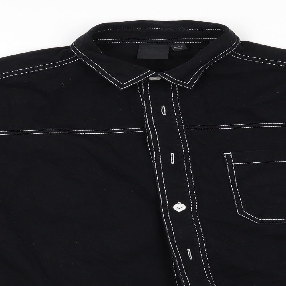 ASOS Mens Black  Cotton  Button-Up Size L Collared  - White top stitching & buttons