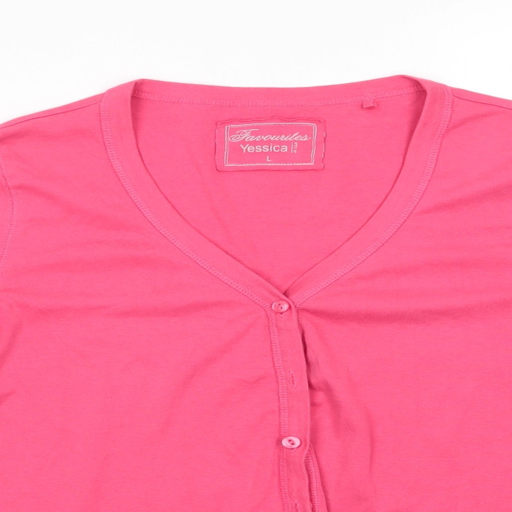 Yessica Womens Pink   Tunic T-Shirt Size L V-Neck - Coral colour